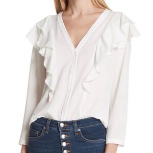 Veronica Beard White Ruffle Blouse
